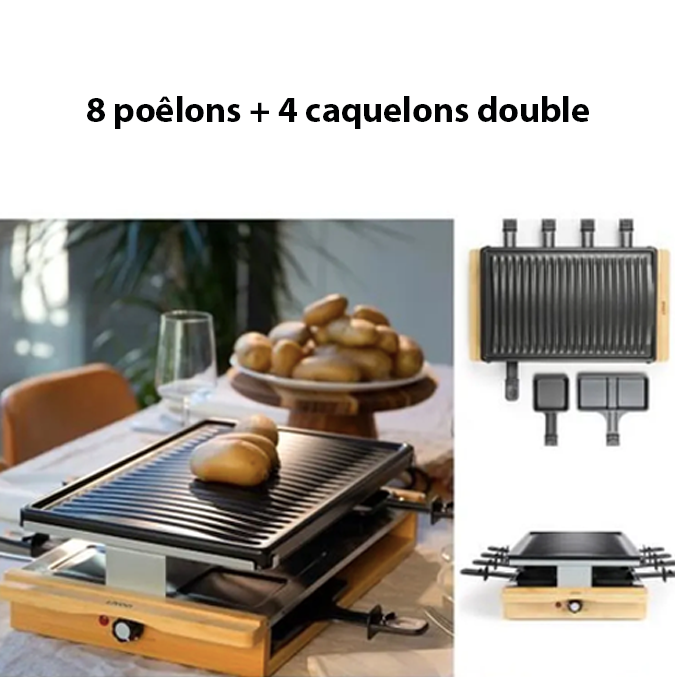 Appareil à raclette 8 personnes en bambou - Soirées gourmandes rassurées !