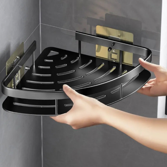 Étagère d’angle murale en aluminium sans perçage - Design moderne et pratique