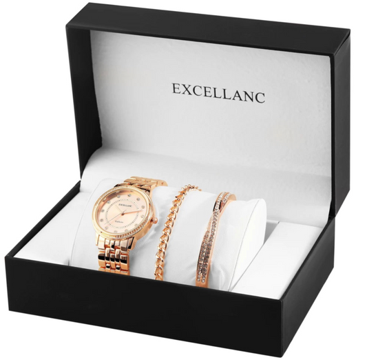 Coffret Excellanc Femme : 2 Bracelets et 1 Montre Élégante
