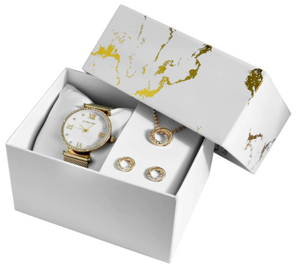 Coffret Cadeau Excellanc : Montre, Collier et Boucles d'Oreilles Élégants