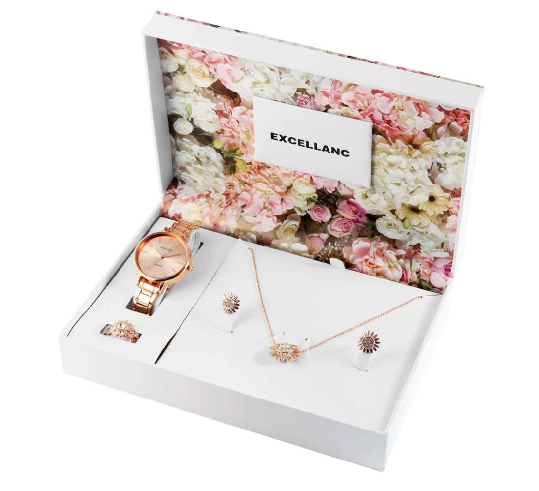 Coffret cadeau Excellanc : montre, bague, collier et boucles d'oreilles élégants