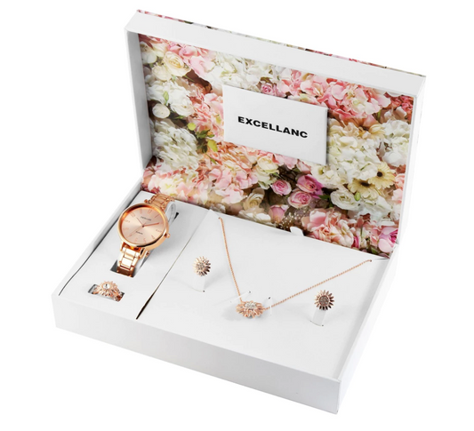Coffret cadeau Excellanc : montre, bague, collier et boucles d'oreilles élégants