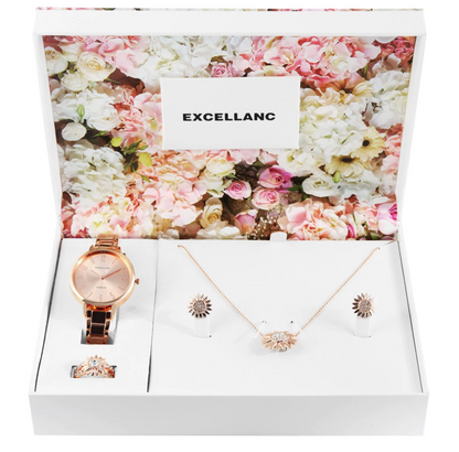 Coffret cadeau Excellanc : montre, bague, collier et boucles d'oreilles élégants