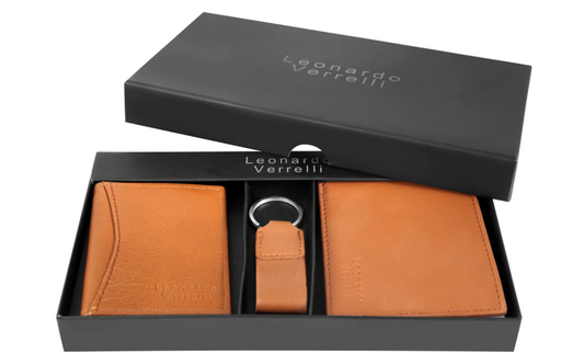 Coffret cadeau élégant Leonardo Verrelli avec portefeuille, porte-clés et porte-cartes RFID