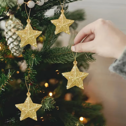 Lot de 24 Étoiles à Paillettes Dorées pour Sapin de Noël