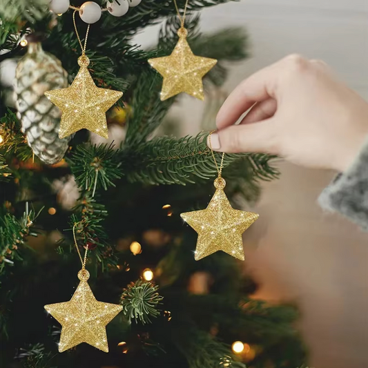 Lot de 24 Étoiles à Paillettes Dorées pour Sapin de Noël