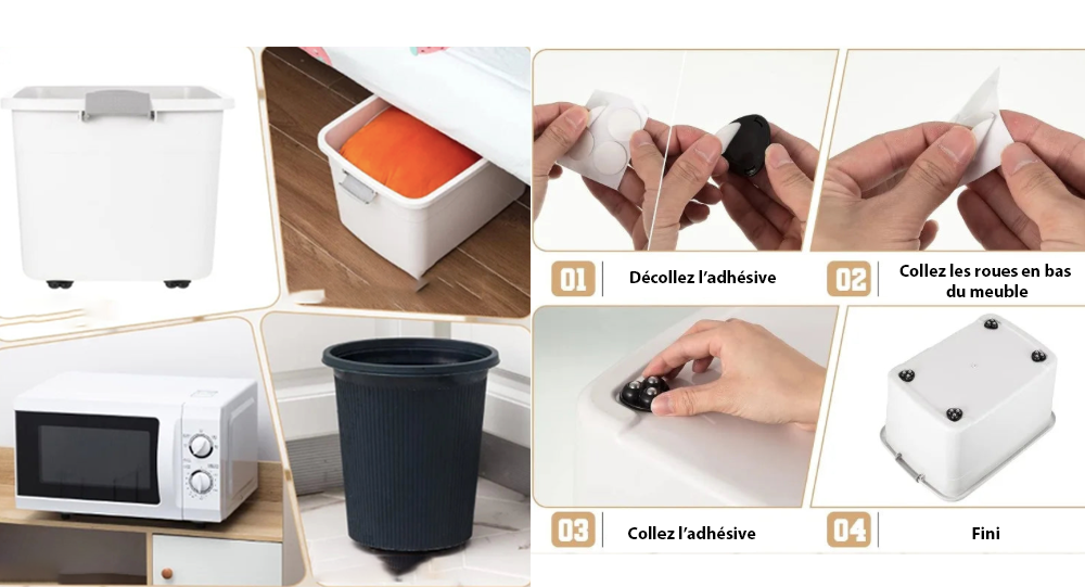 Mini Roulettes Auto-Adhésives en Acier Inoxydable - Lot de 8