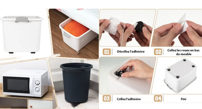 Mini Roulettes Auto-Adhésives en Acier Inoxydable - Lot de 8