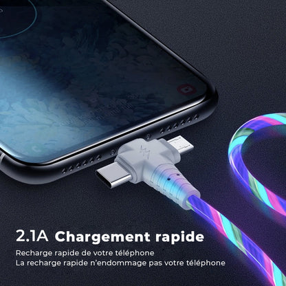 Câble de Recharge Lumineux 3 en 1 avec Charge Rapide