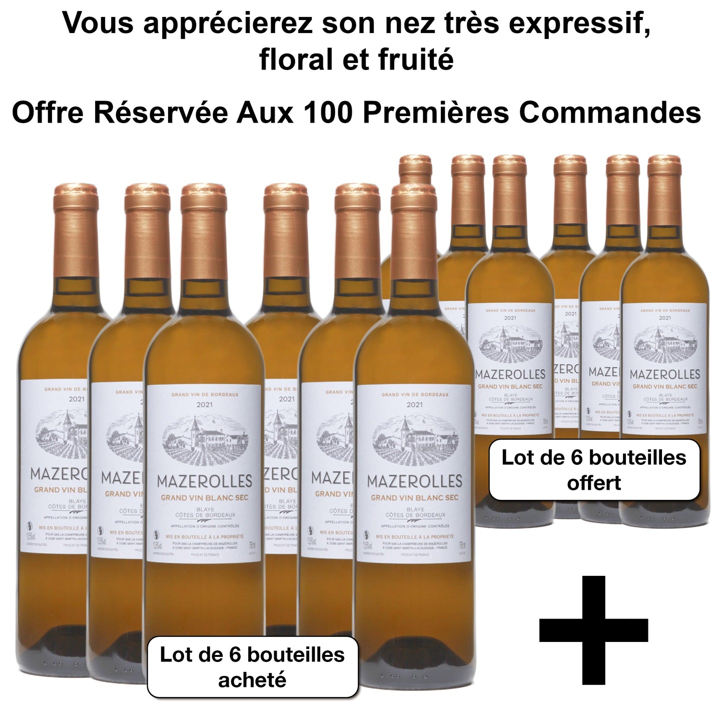 Lot de 12 Bouteilles Mazerolles Grand Vin Blanc Sec 2021