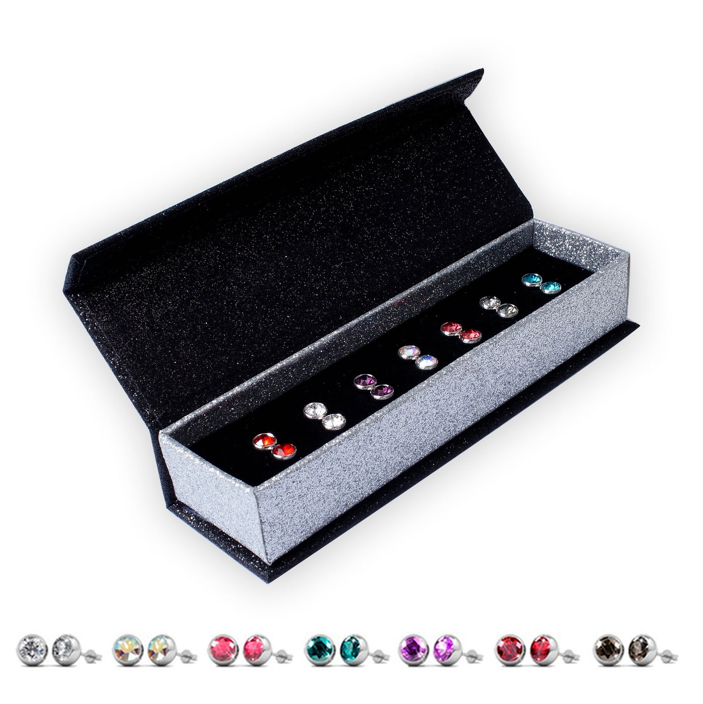 Set de 7 Boucles d'Oreilles en Plaqué Or 18 Carats avec Cristaux Autrichiens