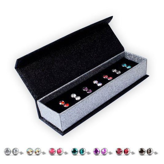 Set de 7 Boucles d'Oreilles en Plaqué Or 18 Carats avec Cristaux Autrichiens