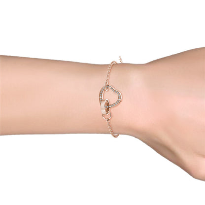 Bracelet en Laiton avec Cœur Verrouillé et Brillants Cristaux Autrichiens