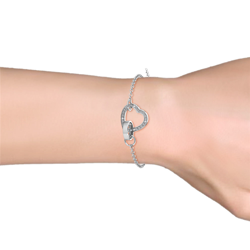 Bracelet en Laiton avec Cœur Verrouillé et Brillants Cristaux Autrichiens