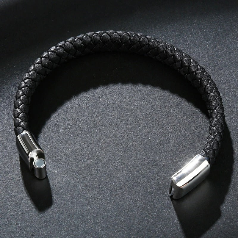 Bracelet en cuir et laiton avec finition rhodium chic