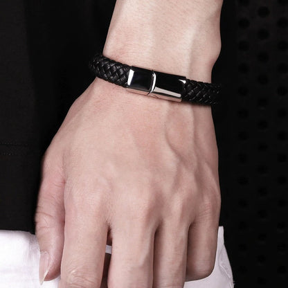 Bracelet en cuir et laiton avec finition rhodium chic