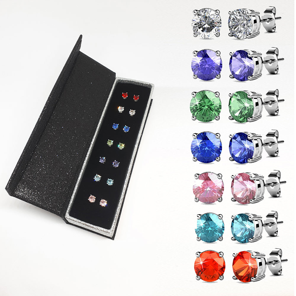 Coffret Élégant de 7 Boucles d'Oreilles avec Cristaux Autrichiens