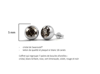 Set de 7 Boucles d'Oreilles en Plaqué Or 18 Carats avec Cristaux Autrichiens