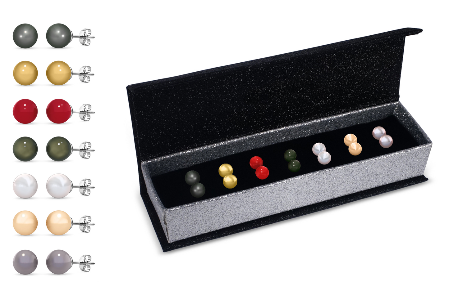 Coffret de 7 Boucles d'Oreilles en Rhodium avec Perles Autrichiennes élégantes