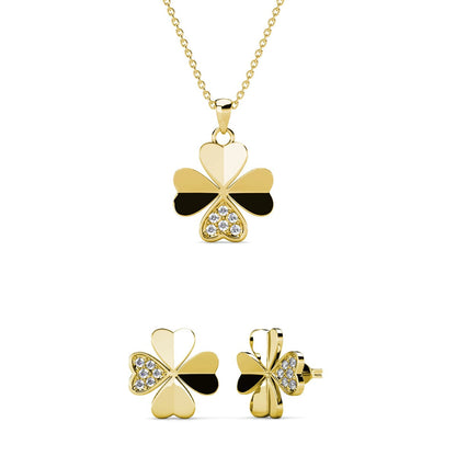 Parure pétale Clover : Collier, pendentif et boucles d'oreilles en cristaux Autrichiens