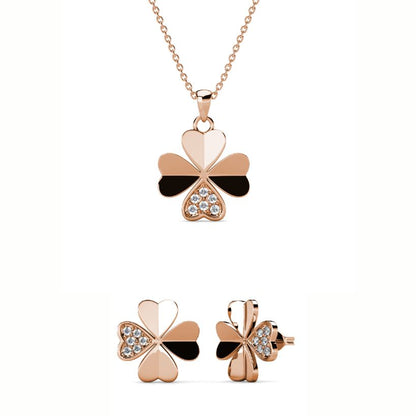Parure pétale Clover : Collier, pendentif et boucles d'oreilles en cristaux Autrichiens