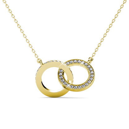 Pendentif Circle Twin en or 18k avec 52 cristaux autrichiens de luxe