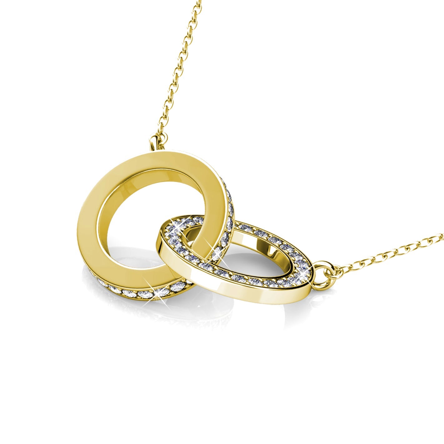 Pendentif Circle Twin en or 18k avec 52 cristaux autrichiens de luxe
