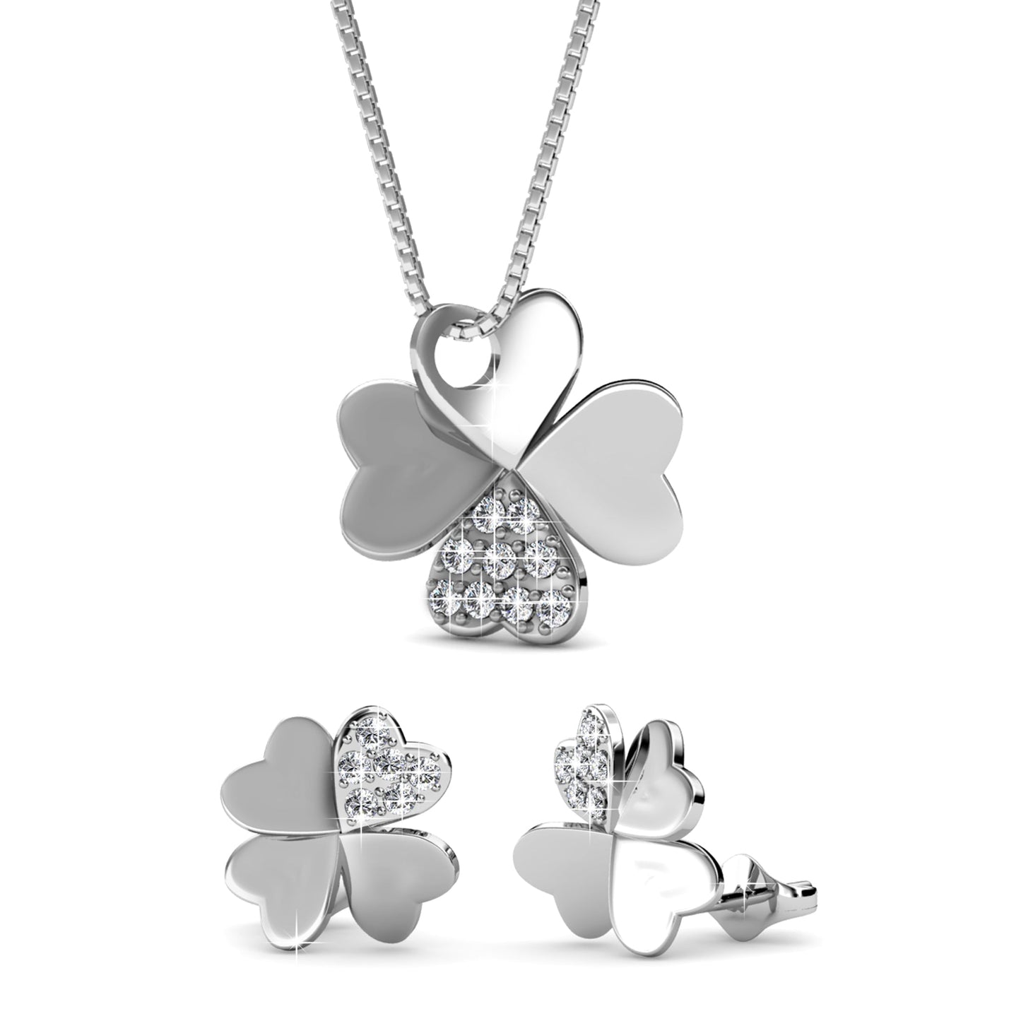 Collier et Boucles d'Oreilles Parure Clover Éclat en Cristaux Swarovski