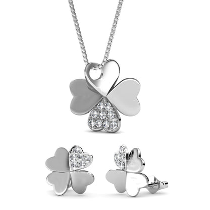 Collier et Boucles d'Oreilles Parure Clover Éclat en Cristaux Swarovski