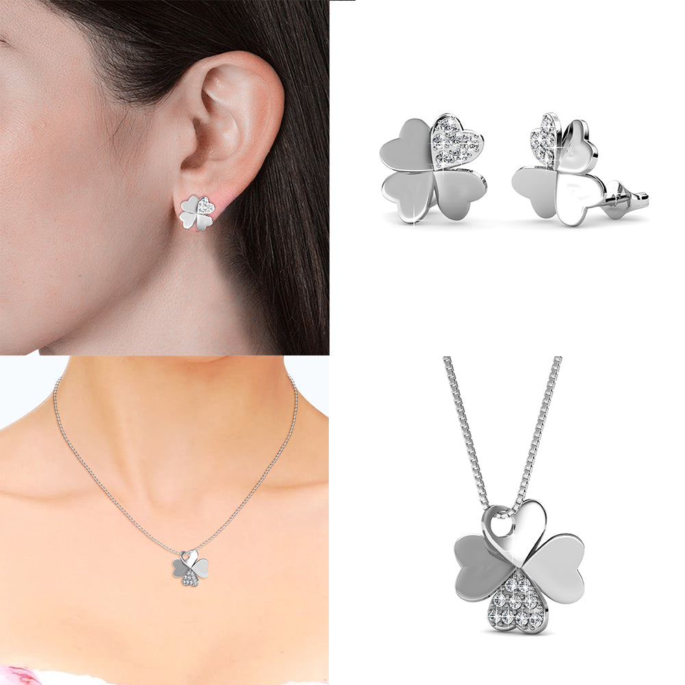 Collier et Boucles d'Oreilles Parure Clover Éclat en Cristaux Swarovski