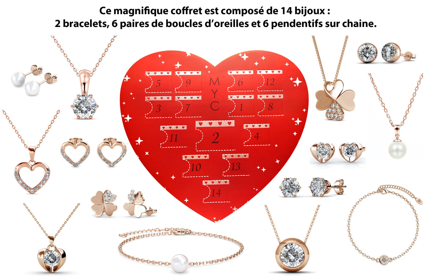 Coffret Cadeau Je T'aime : 14 Bijoux en Cristaux Autrichiens Éblouissants