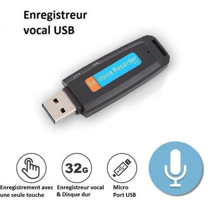 Clé USB avec micro intégré pour enregistrements vocaux pratiques