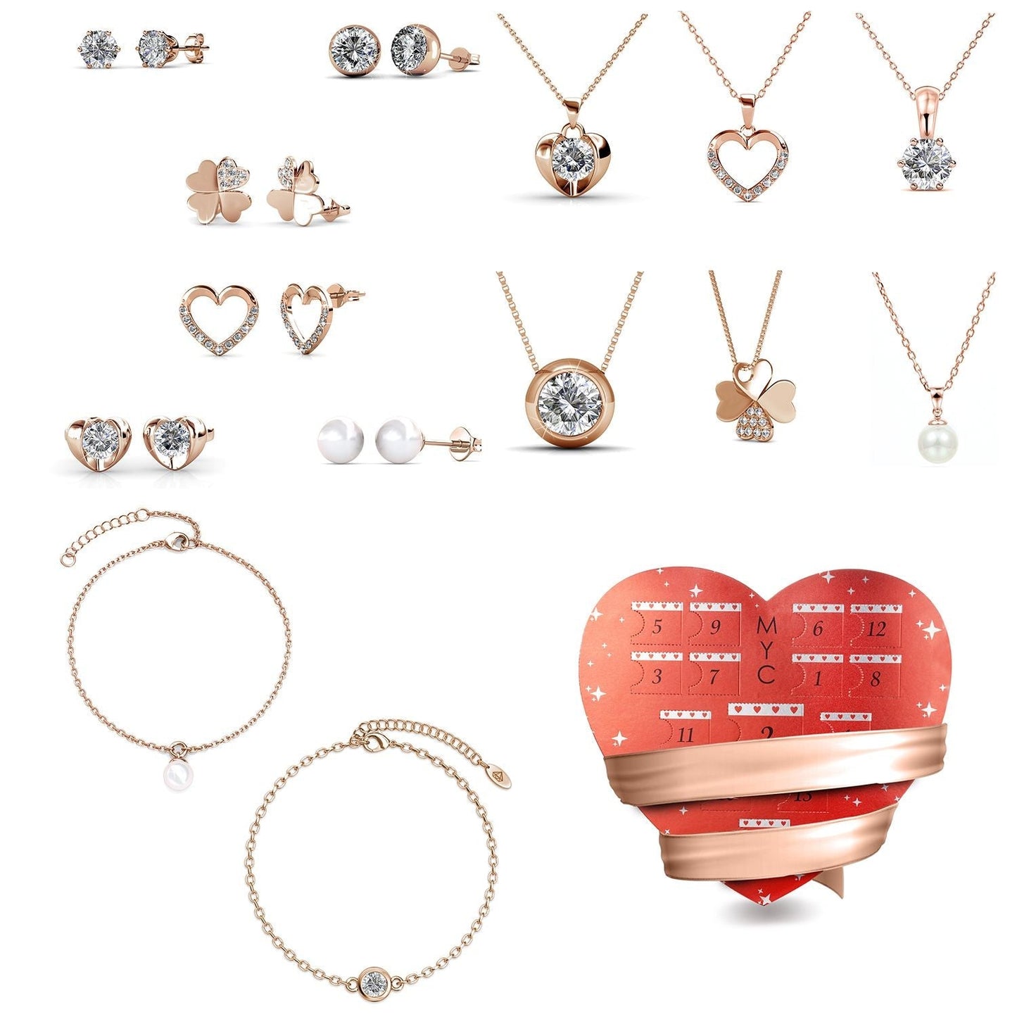 Coffret Cœur Élégance : 14 Bijoux en Cristaux Autrichiens pour un Style Raffiné