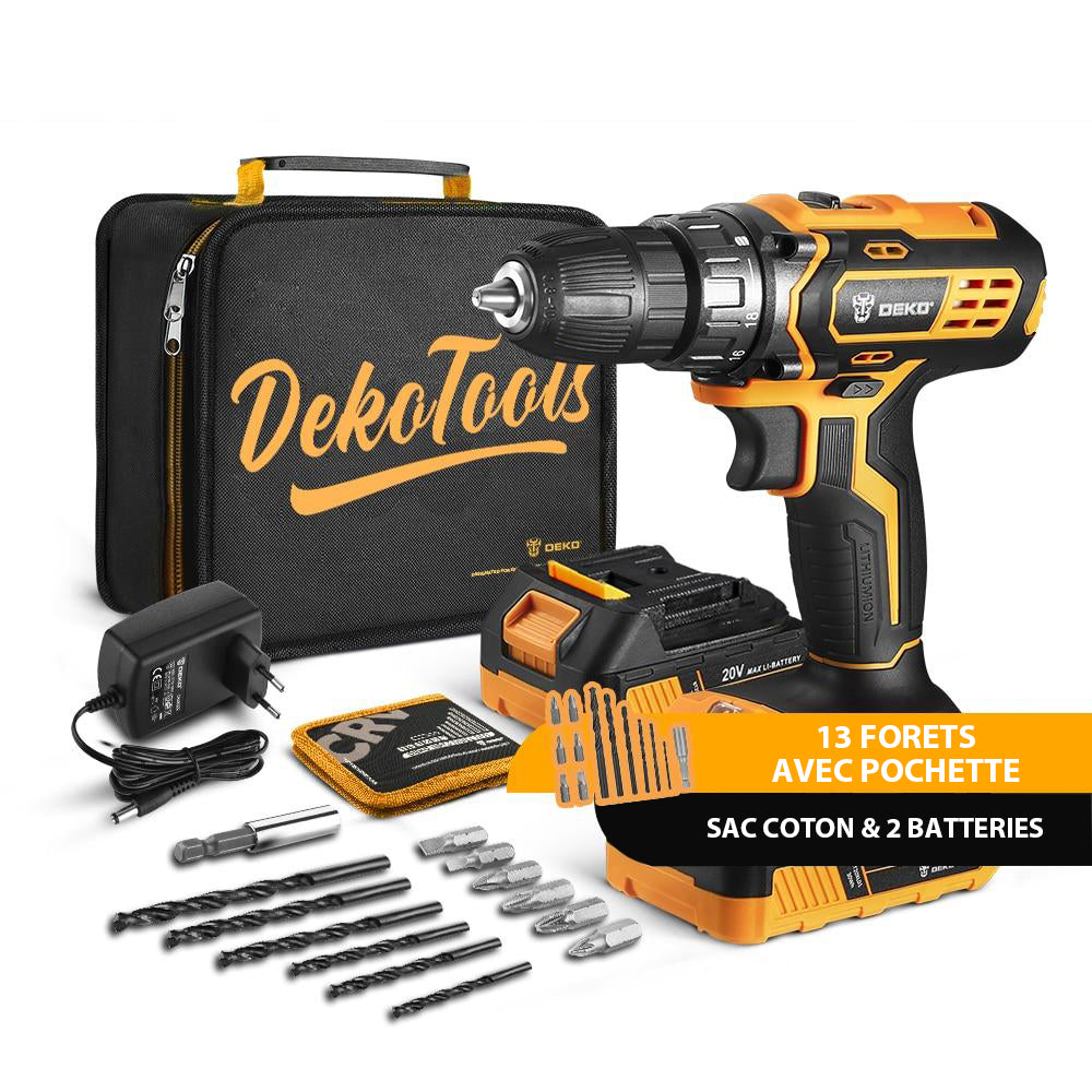 Perceuse Visseuse Dévisseuse Sans Fil 20V avec Mallette et 13 Forets Offerts