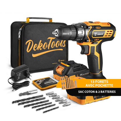 Perceuse Visseuse Dévisseuse Sans Fil 20V avec Mallette et 13 Forets Offerts