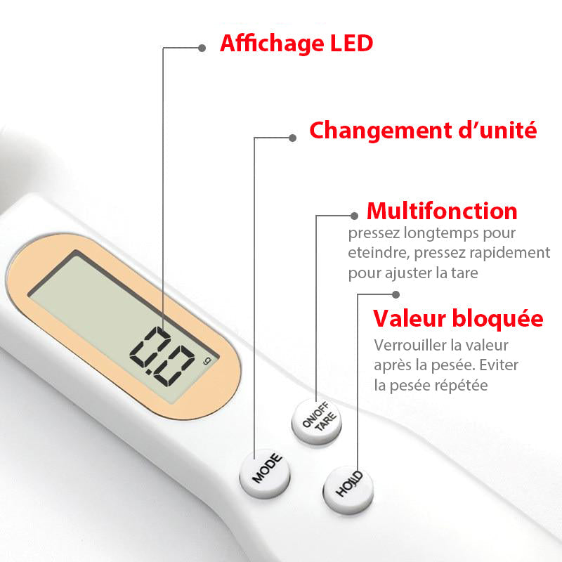 Balance de Cuisine Numérique avec Affichage Clair et Cuillère de Mesure Précise