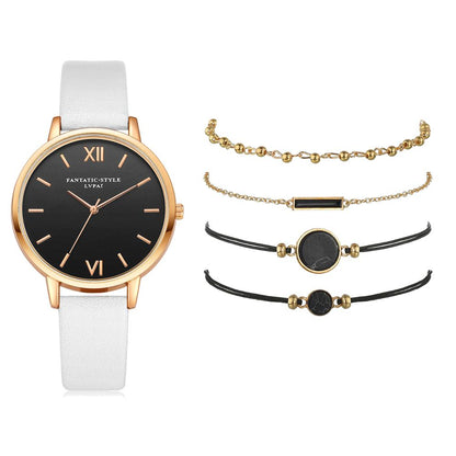 Montre élégante à quartz pour femme avec bracelet en cuir et 4 modèles interchangeables