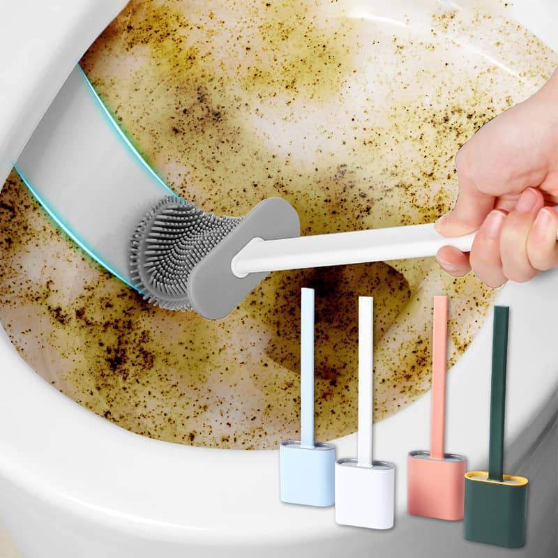 Brosse WC en silicone souple avec poignée en inox élégante