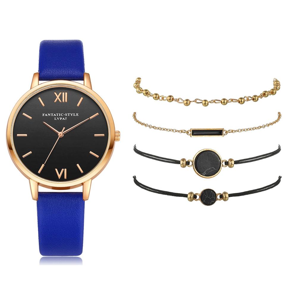 Montre élégante à quartz pour femme avec bracelet en cuir et 4 modèles interchangeables