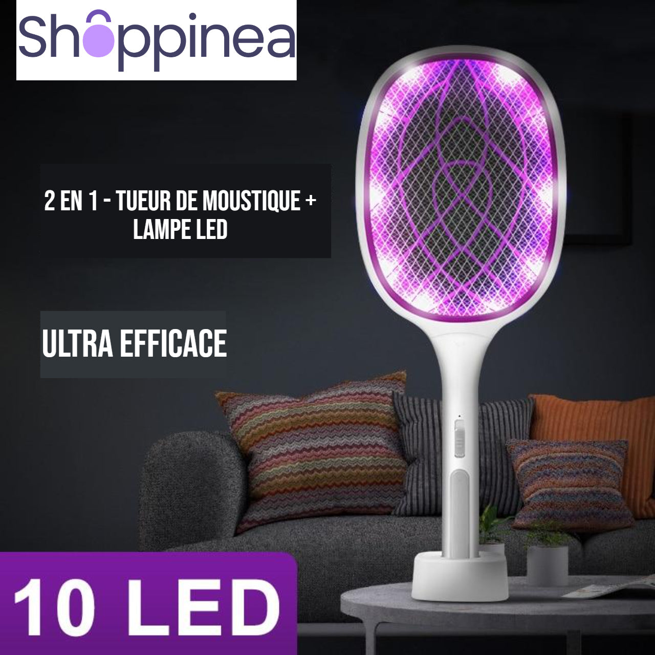 Raquette Anti-Moustiques Électrique avec Éclairage Intégré