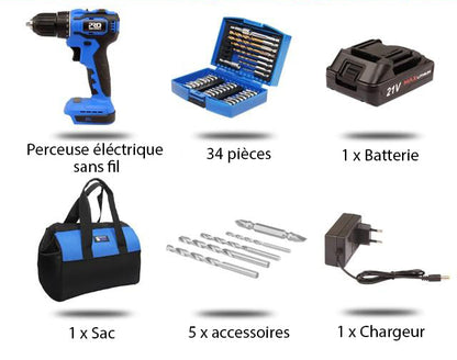 Perceuse électrique sans fil 21V - Puissante et pratique pour tous vos projets de bricolage