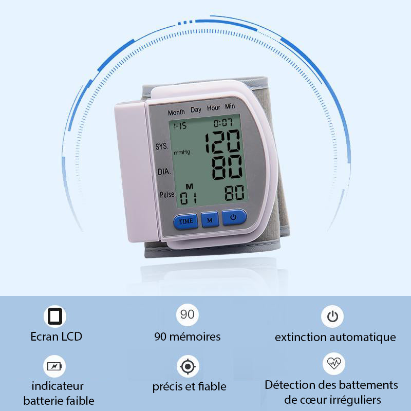 Tensiomètre Électronique au Poignet avec Affichage Complet et Garantie 3 Ans