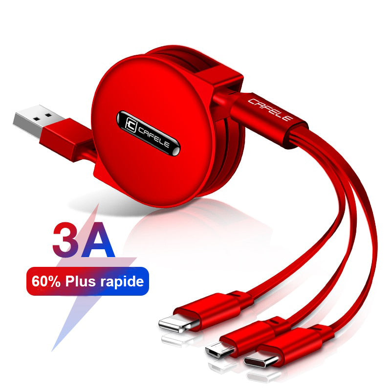 Câble de recharge ultra-rapide 3-en-1 pour tous vos appareils
