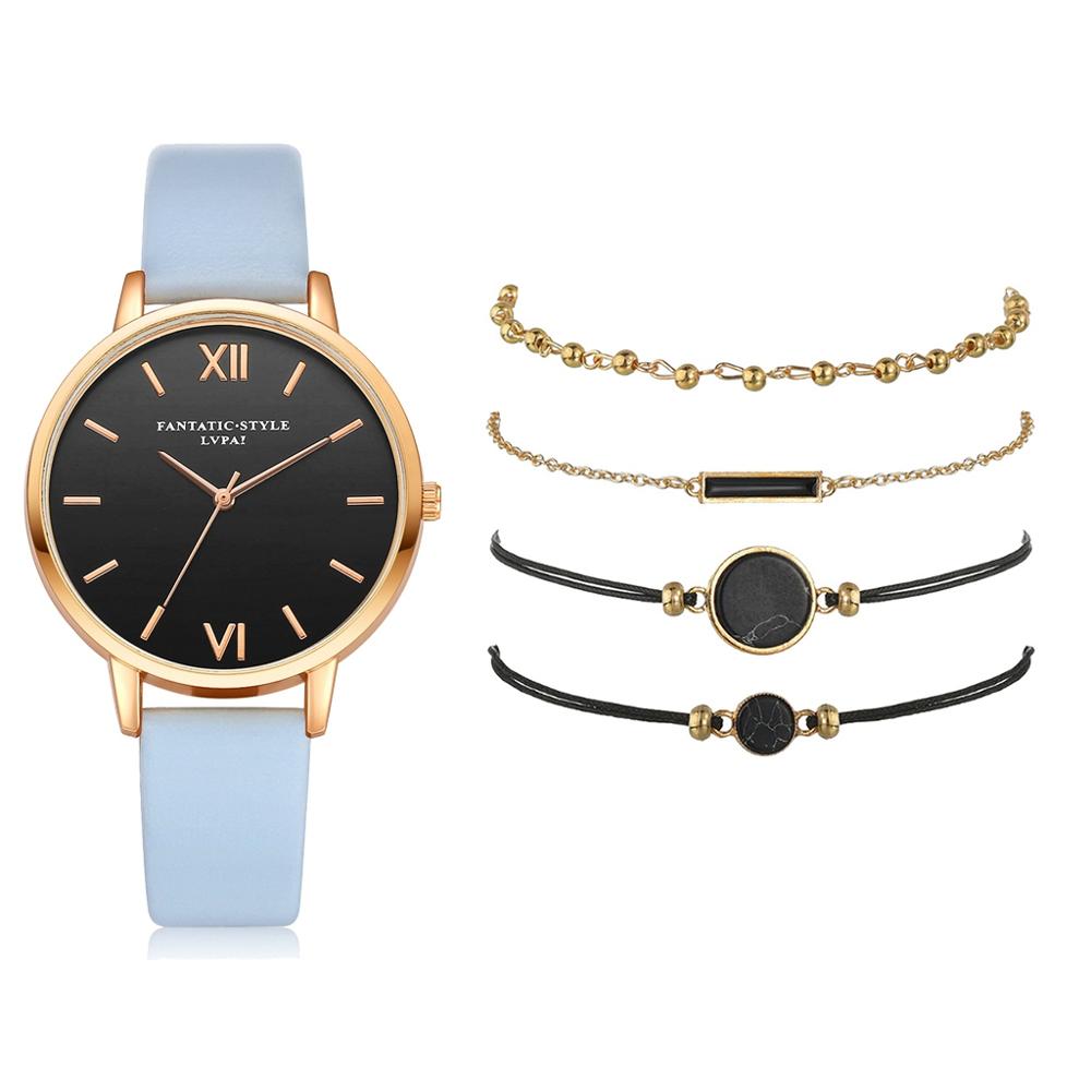 Montre élégante à quartz pour femme avec bracelet en cuir et 4 modèles interchangeables