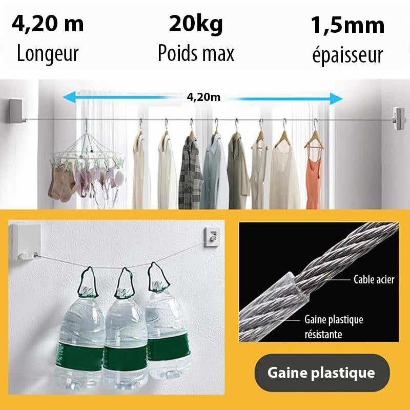 Corde à linge rétractable élégante et pratique