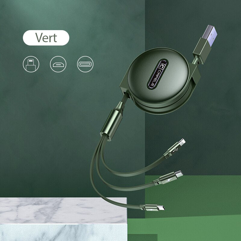 Câble de recharge ultra-rapide 3-en-1 pour tous vos appareils