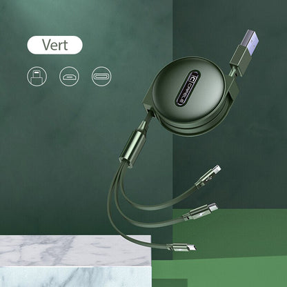 Câble de recharge ultra-rapide 3-en-1 pour tous vos appareils