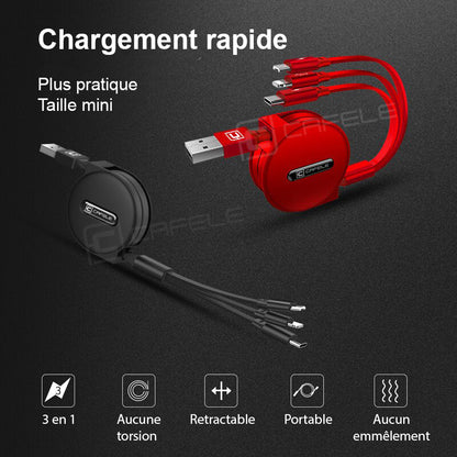 Câble de recharge ultra-rapide 3-en-1 pour tous vos appareils