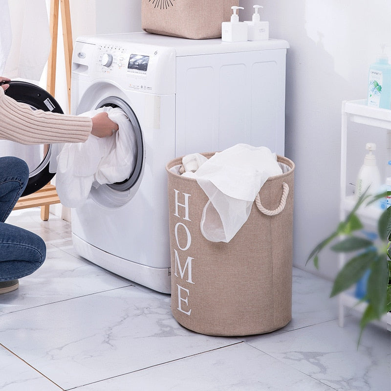 Panier à linge rond pliable avec poignées pratique et élégant