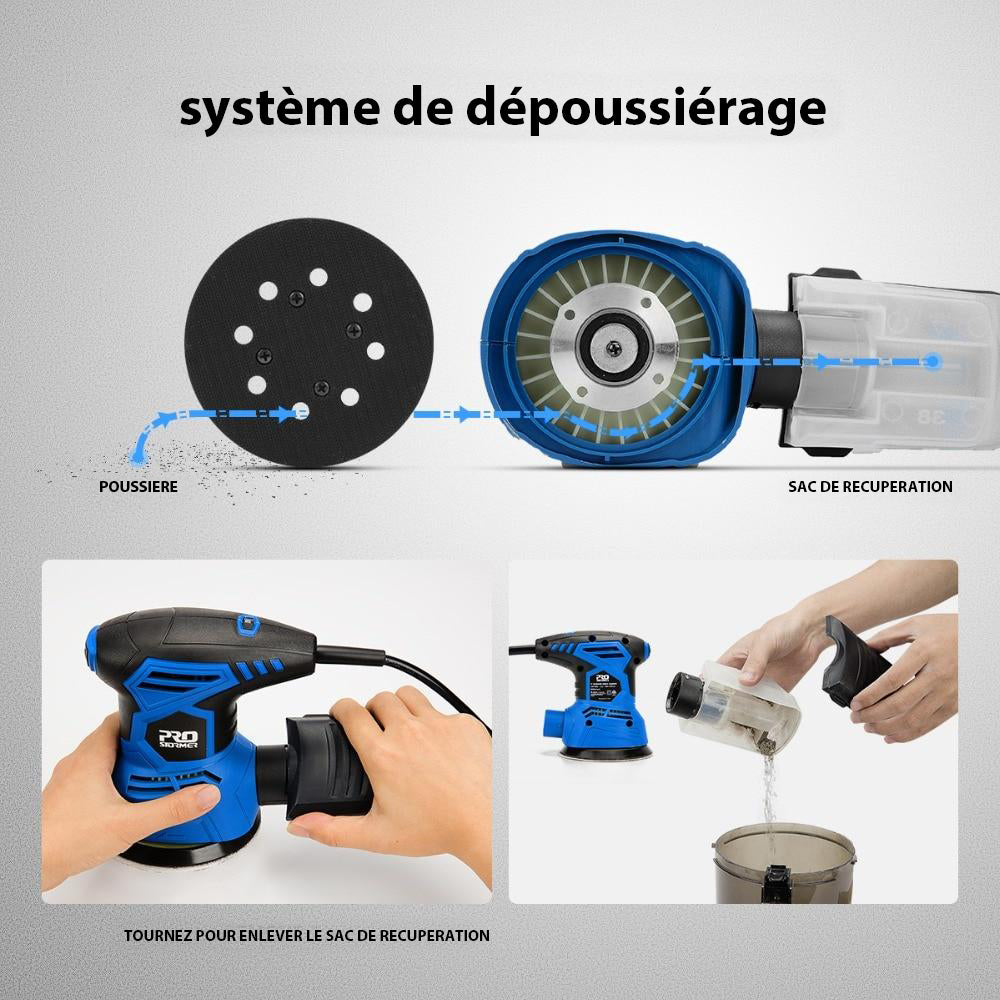 Ponceuse électrique à rotation aléatoire 300W avec 21 papiers abrasifs
